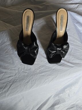 Saks Fifth Avenue Black Bow Slide Mules